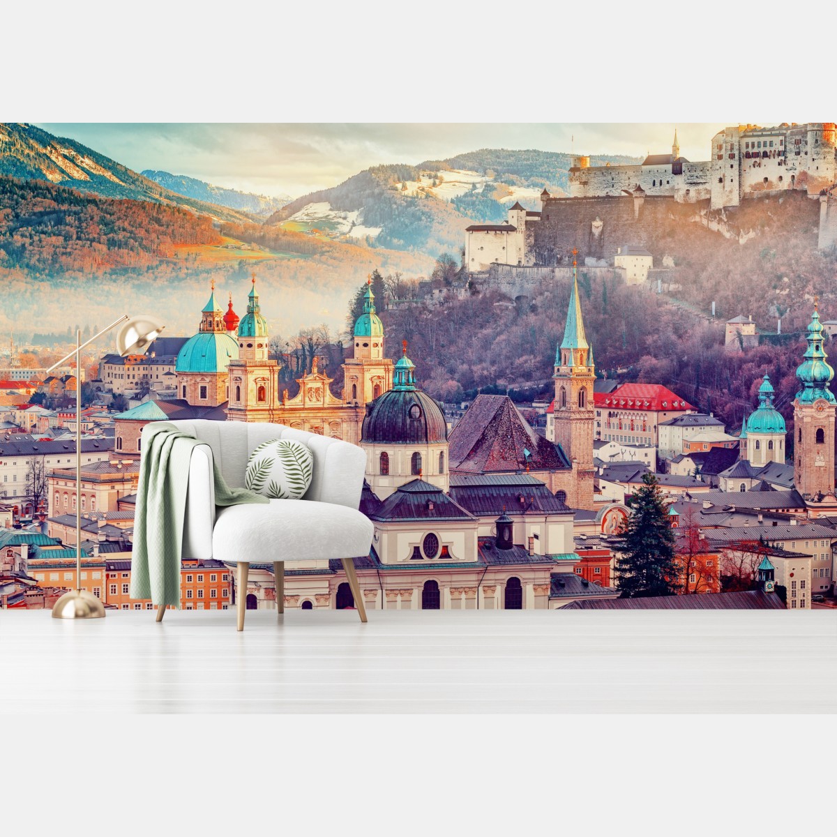 Fototapete sonnenuntergang über Salzburgs skyline – Wallnifity®