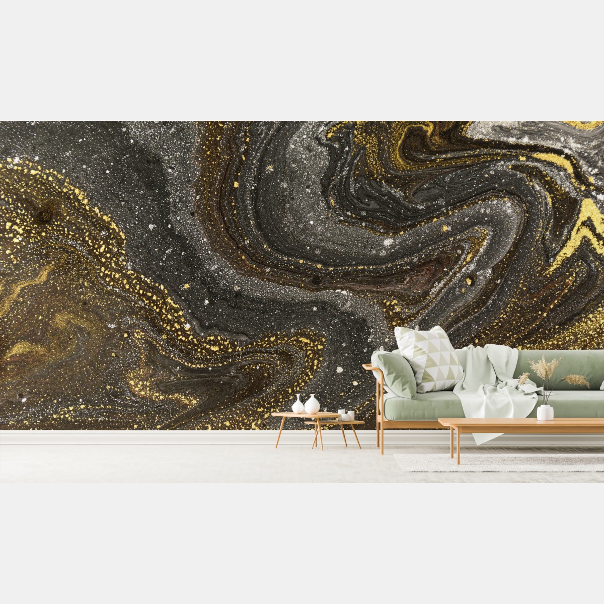 Fototapete gold-schwarzer marmorwirbel – Wallnifity®