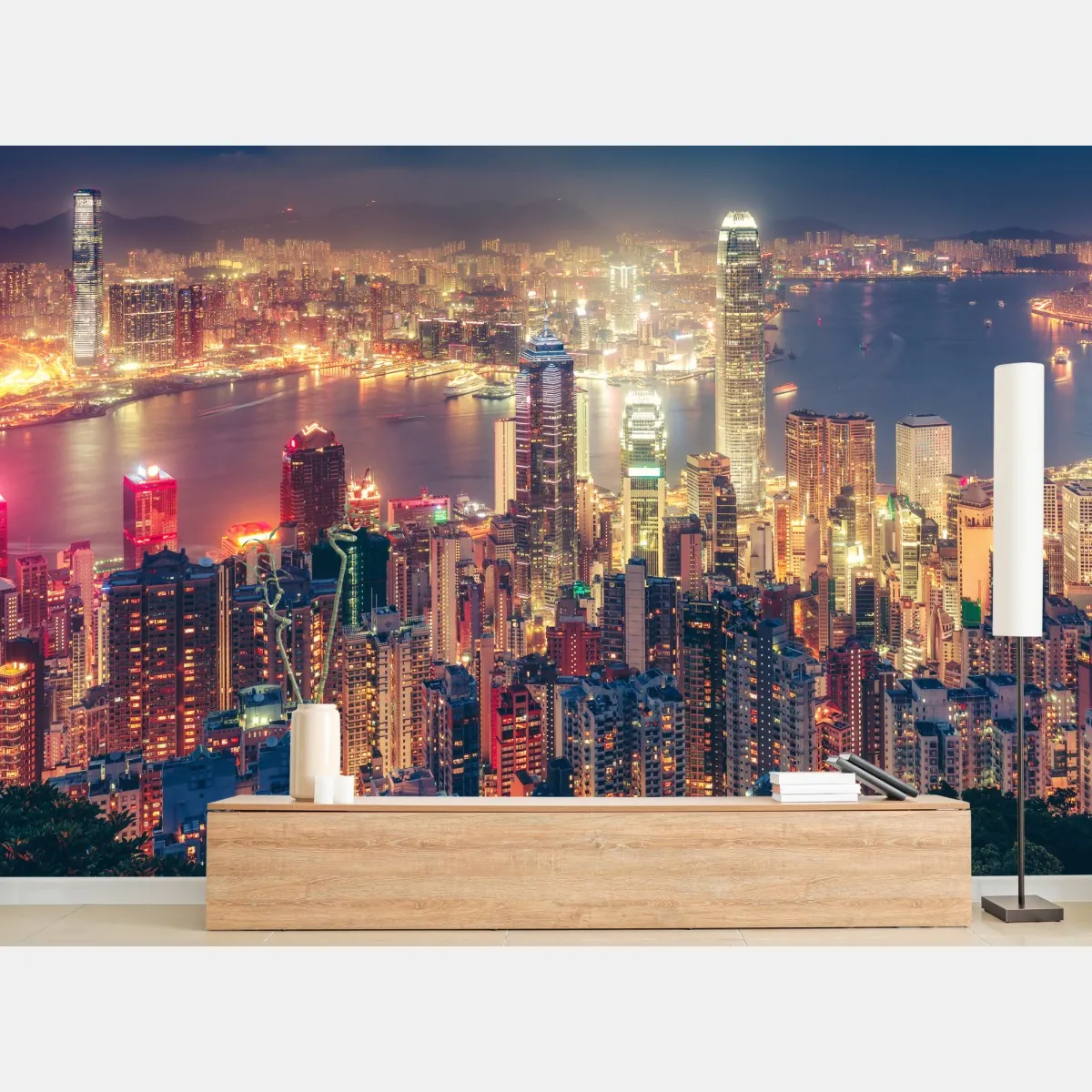 Fototapete Hongkong skyline bei nacht vom Victoria Peak – Wallnifity®