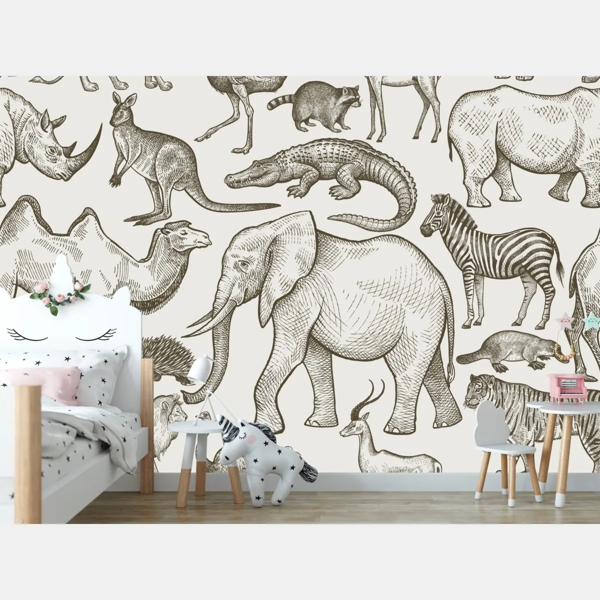 Fototapete vintage sepia wildtiermuster – Wallnifity®