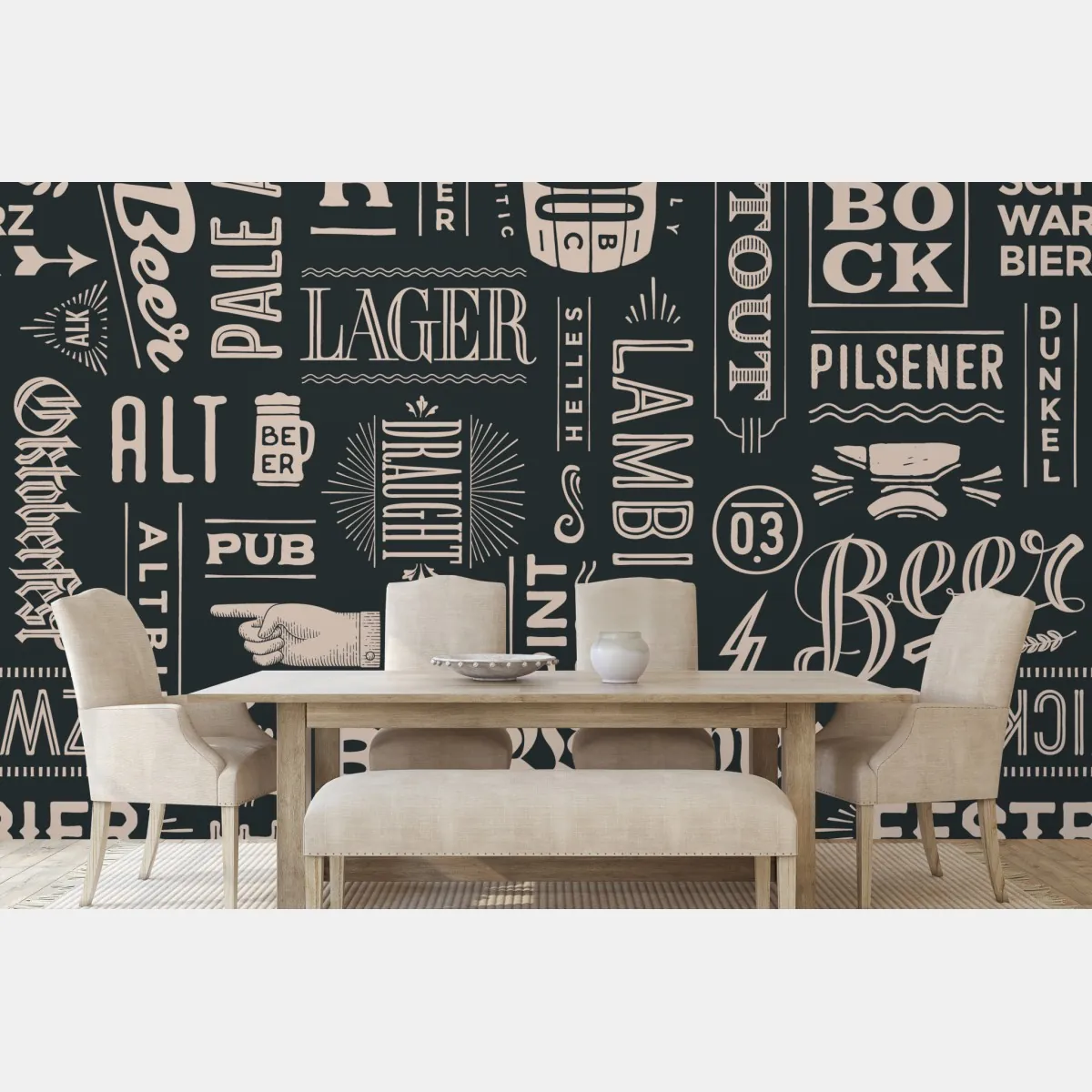 Fototapete vintage collage mit bieretiketten – Wallnifity®