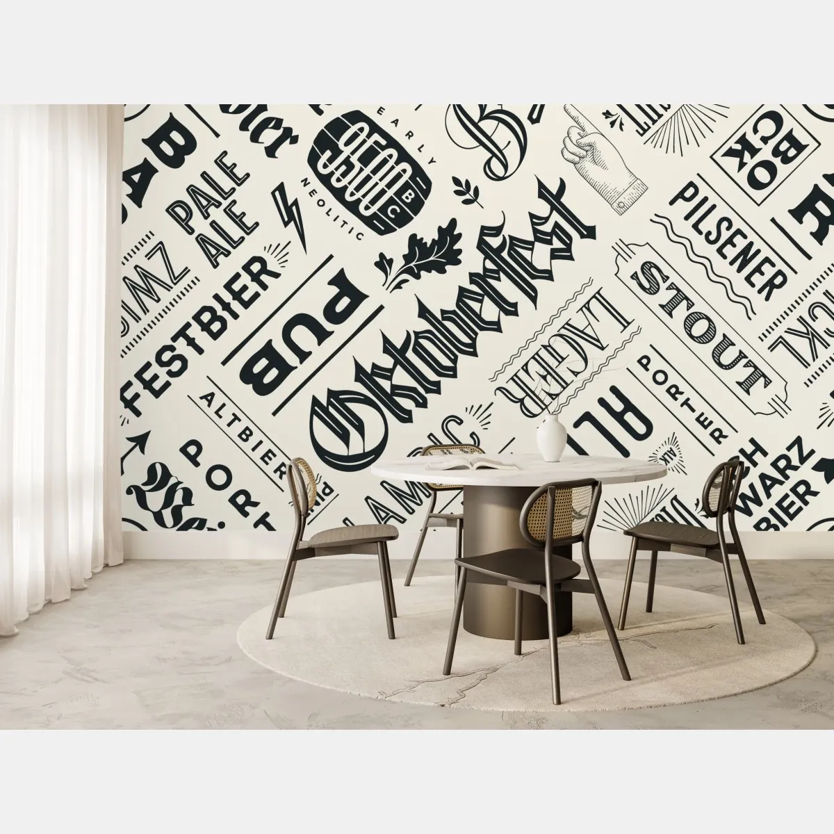 Fototapete vintage bier etiketten typografie muster – Wallnifity®