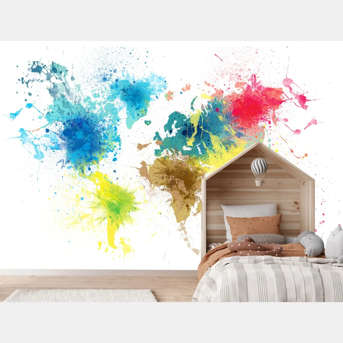 Fototapete bunte weltkarte mit farbspritzern – Wallnifity®