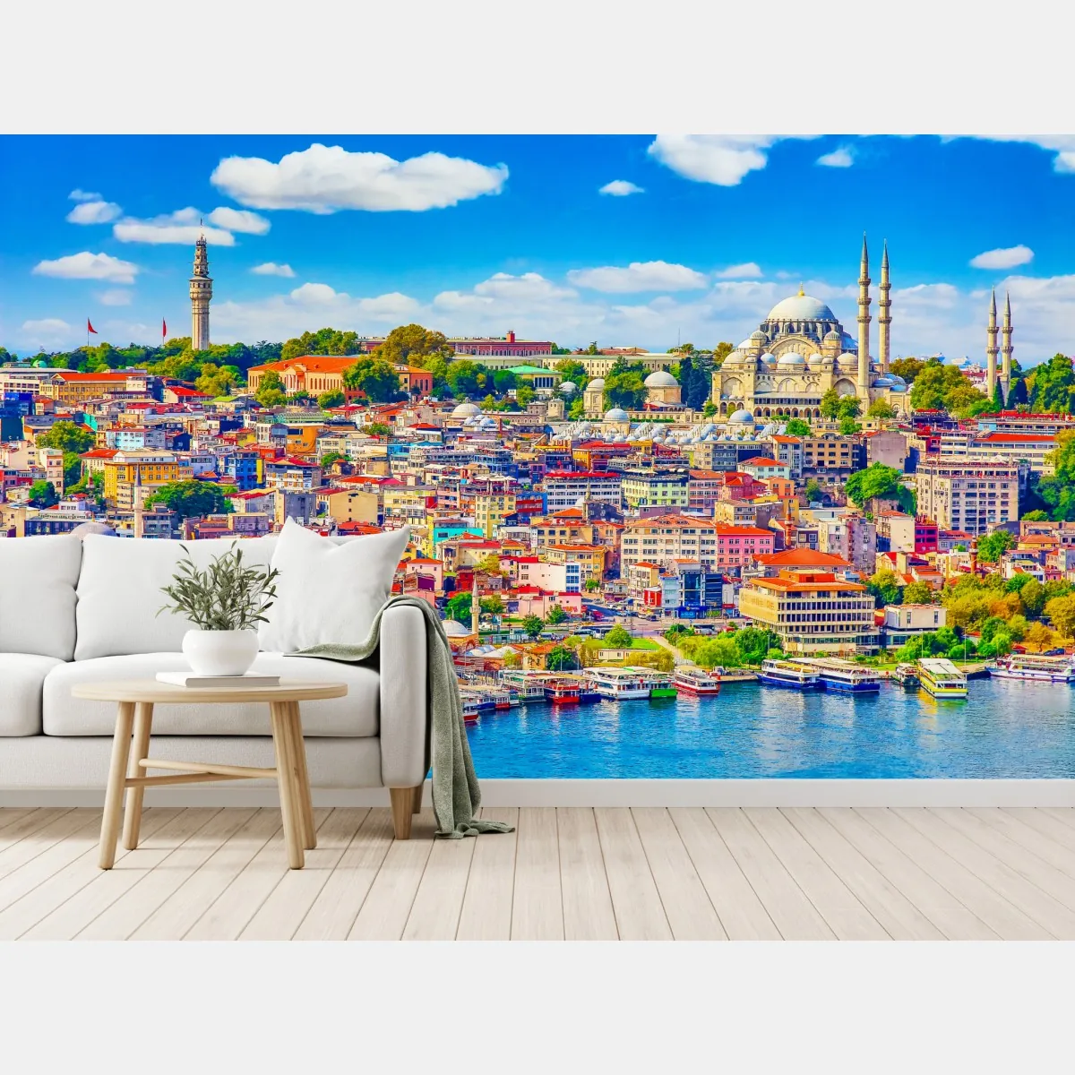 Fototapete lebendige Skyline von Istanbul über dem Bosporus – Wallnifity®