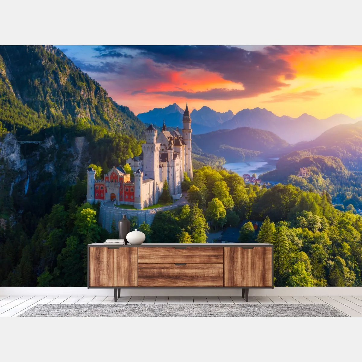 Fototapete schloss Neuschwanstein bei sonnenuntergang – Wallnifity®