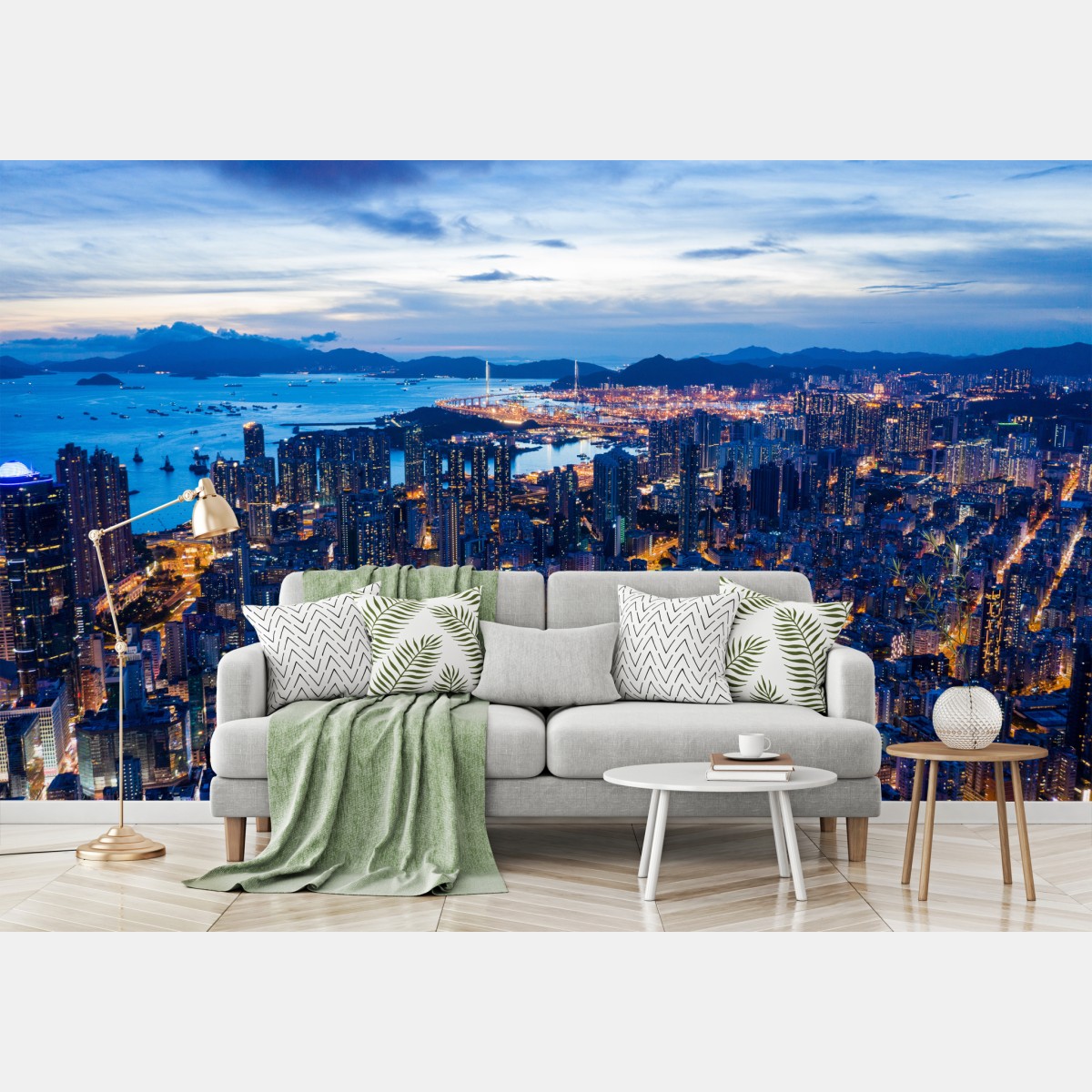 Fototapete Hongkong skyline über Mong Kok bei dämmerung – Wallnifity®