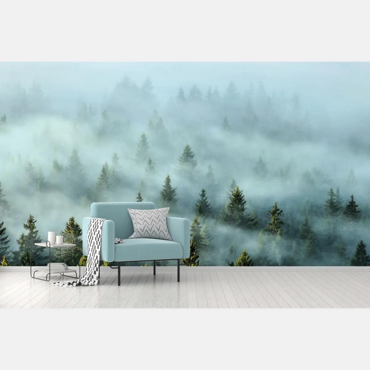 Fototapete nebliger fichtenwald am morgen – Wallnifity®