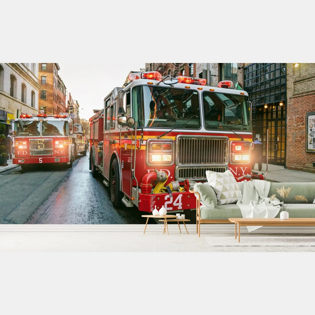 Fototapete feuerwehrautos auf einer straße in Manhattan, New York – Wallnifity®