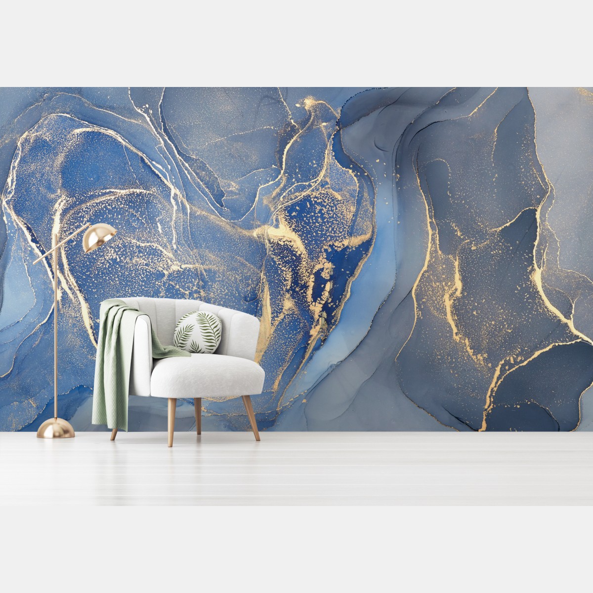 Fototapete ozeanblauer marmor mit goldenen adern – Wallnifity®