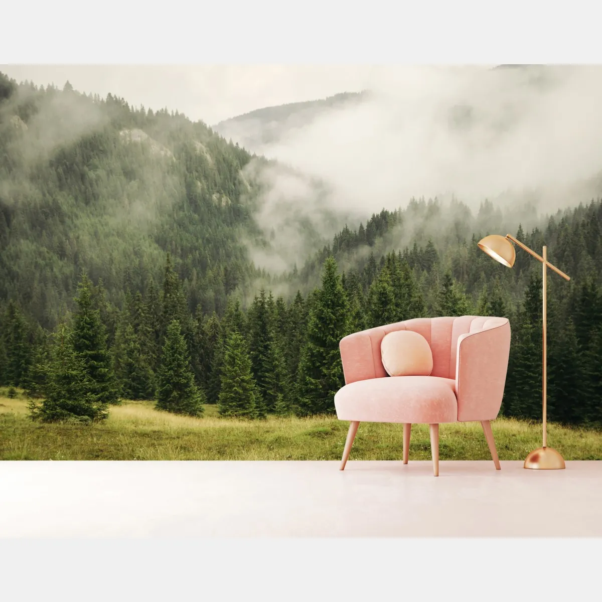 Fototapete nebeliger nadelwald – Wallnifity®