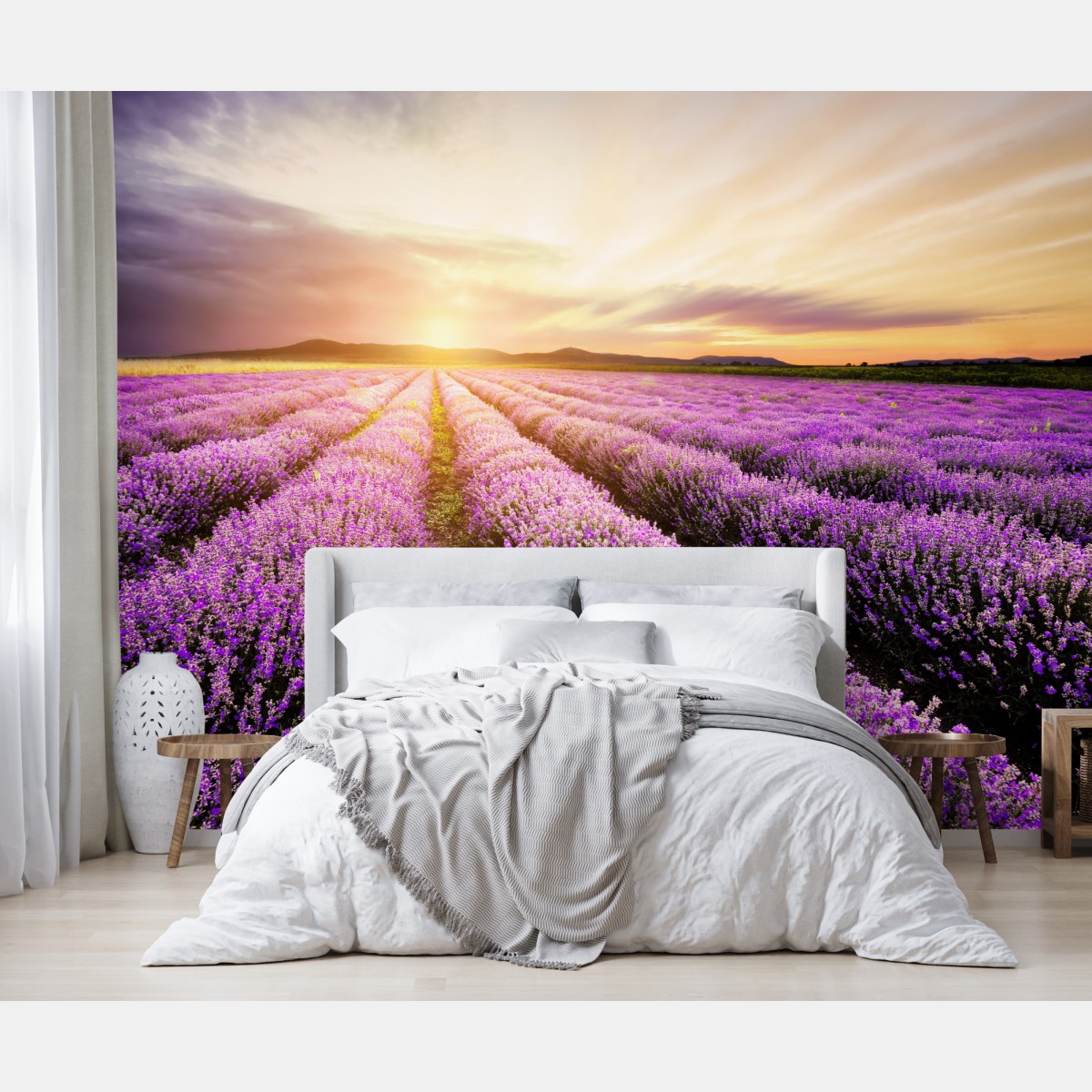 Fototapete sonnenaufgang über lavendelfeldern – Wallnifity®