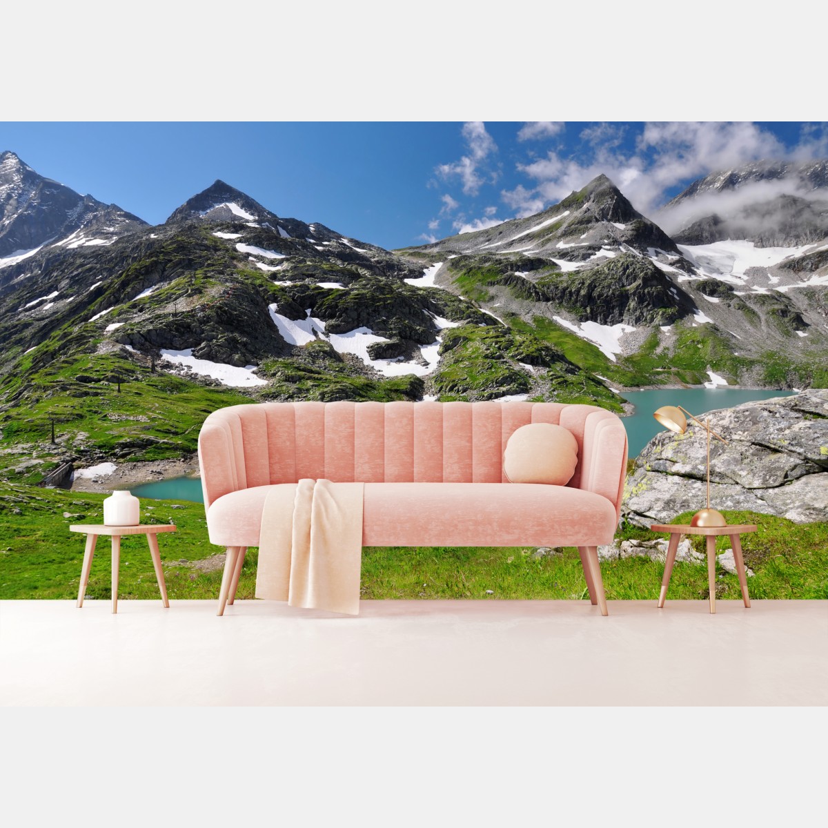 Fototapete bergsee mit türkiswasser und gebirgspanorama – Wallnifity®