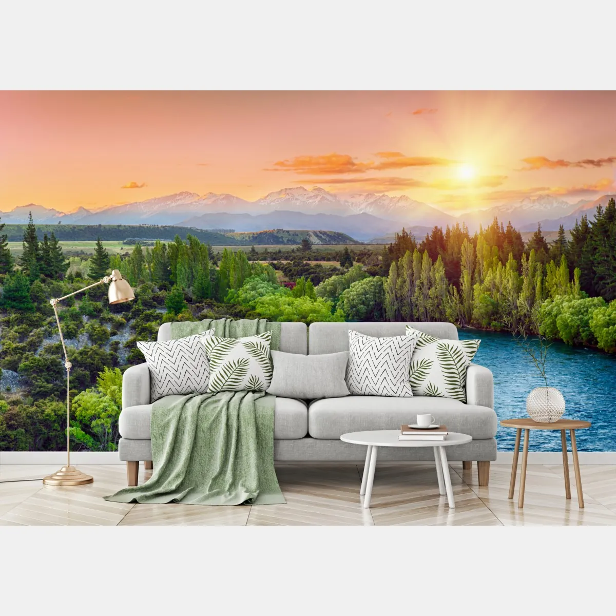 Fototapete sonnenuntergang über dem Clutha River und den Südalpen – Wallnifity®
