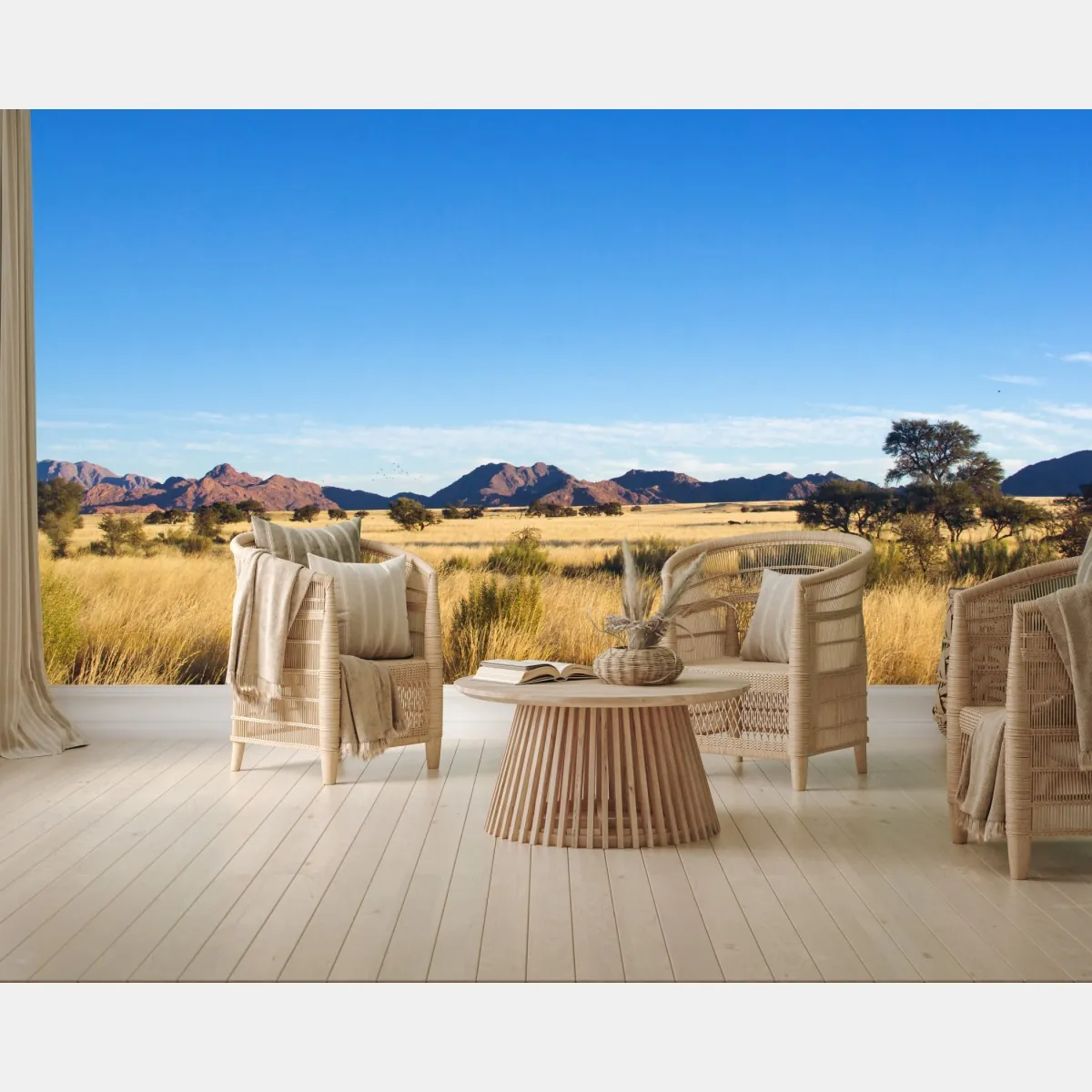 Fototapete ruhige savannenlandschaft unter klarem blauem himmel – Wallnifity®