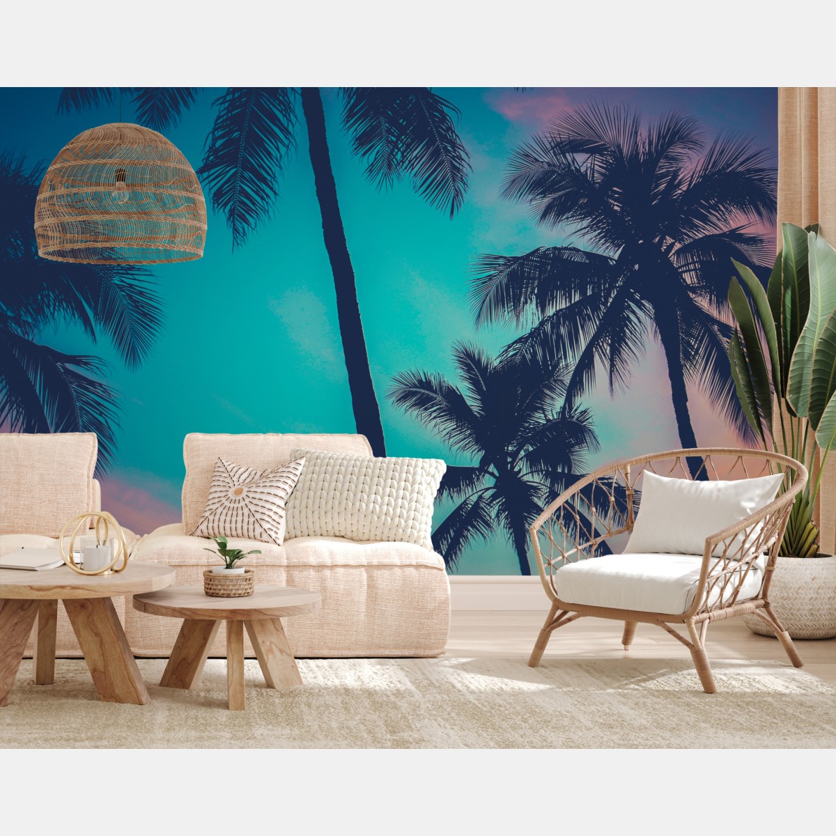 Fototapete vintage palmen auf Hawaii bei sonnenuntergang – Wallnifity®