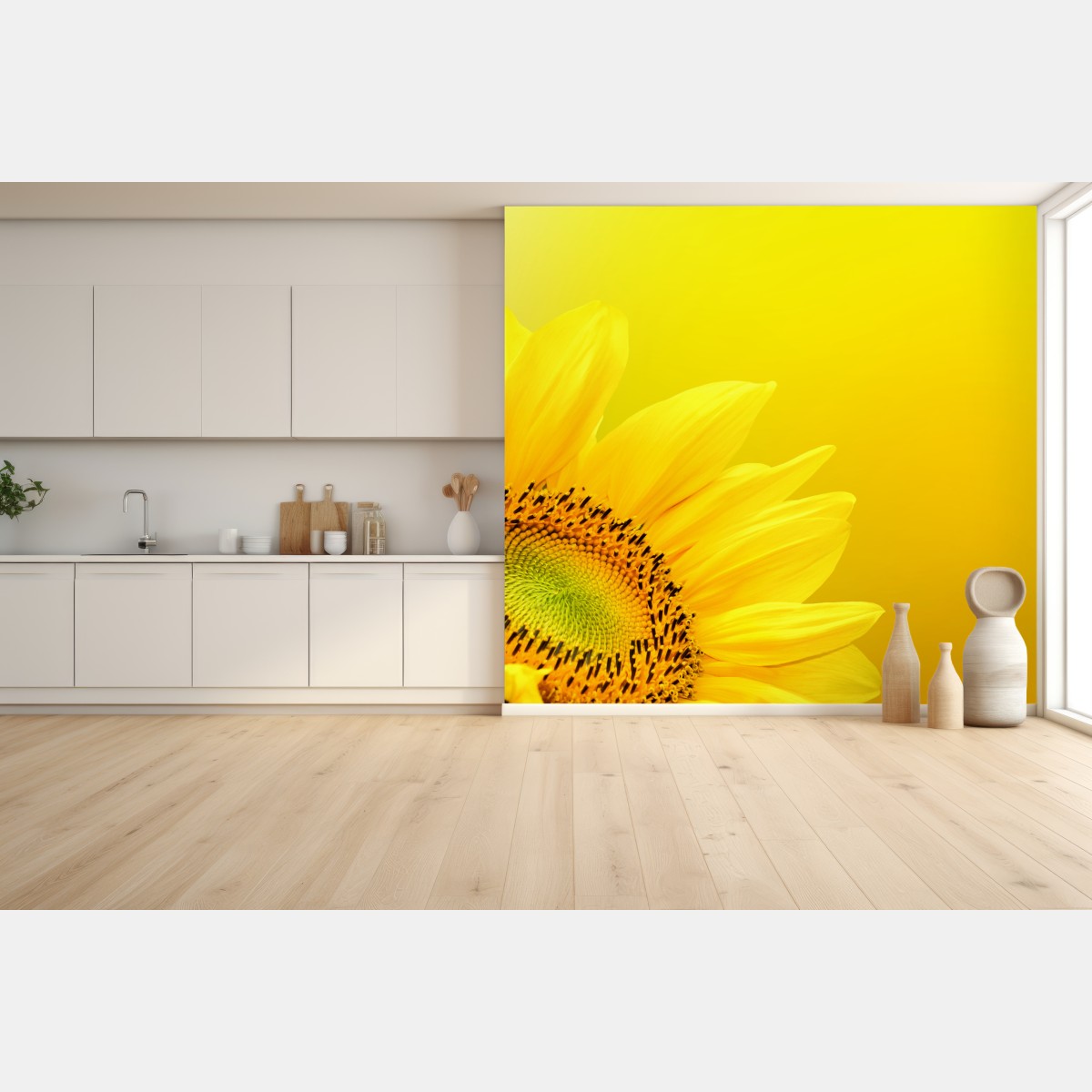 Fototapete leuchtende sonnenblume nahaufnahme auf gelbem hintergrund – Wallnifity®