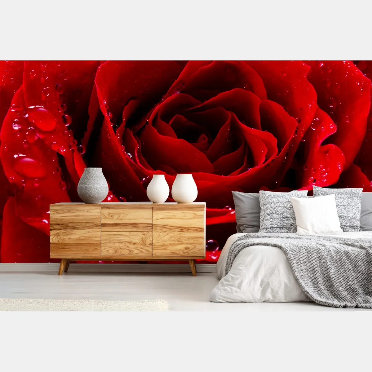 Fototapete leuchtend rote rose nahaufnahme – Wallnifity®