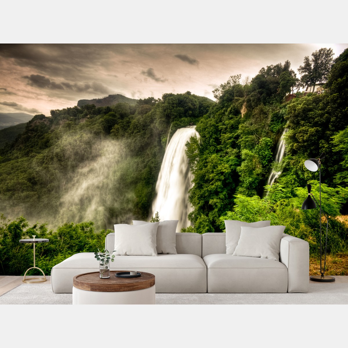 Fototapete Marmore wasserfall in Umbrien: neblige grüne landschaft – Wallnifity®