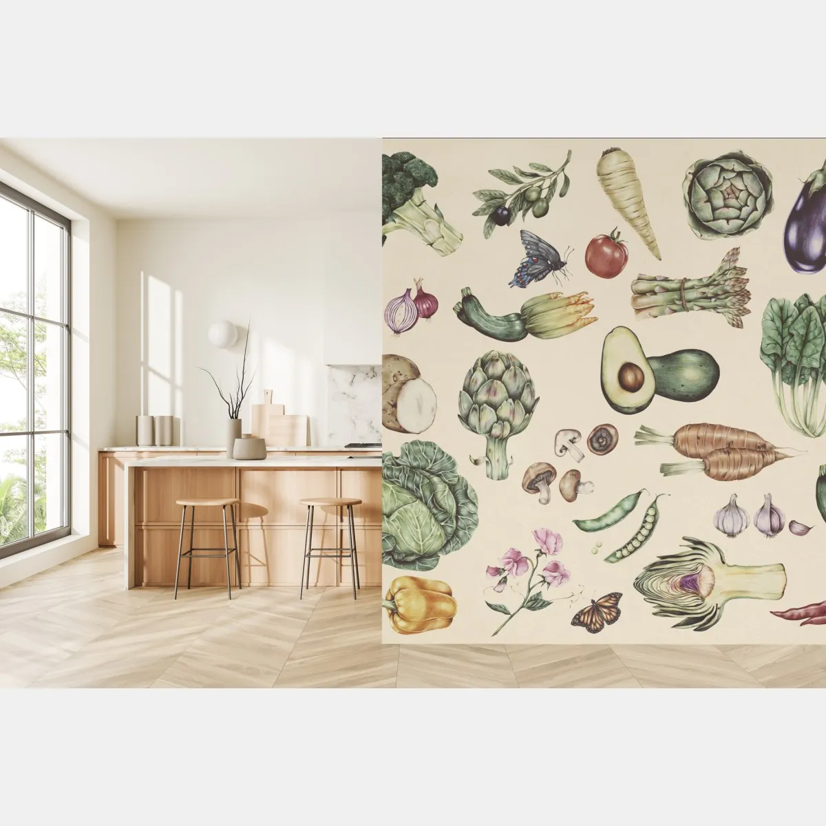 Fototapete handgezeichnetes botanisches gemüsemotiv – Wallnifity®