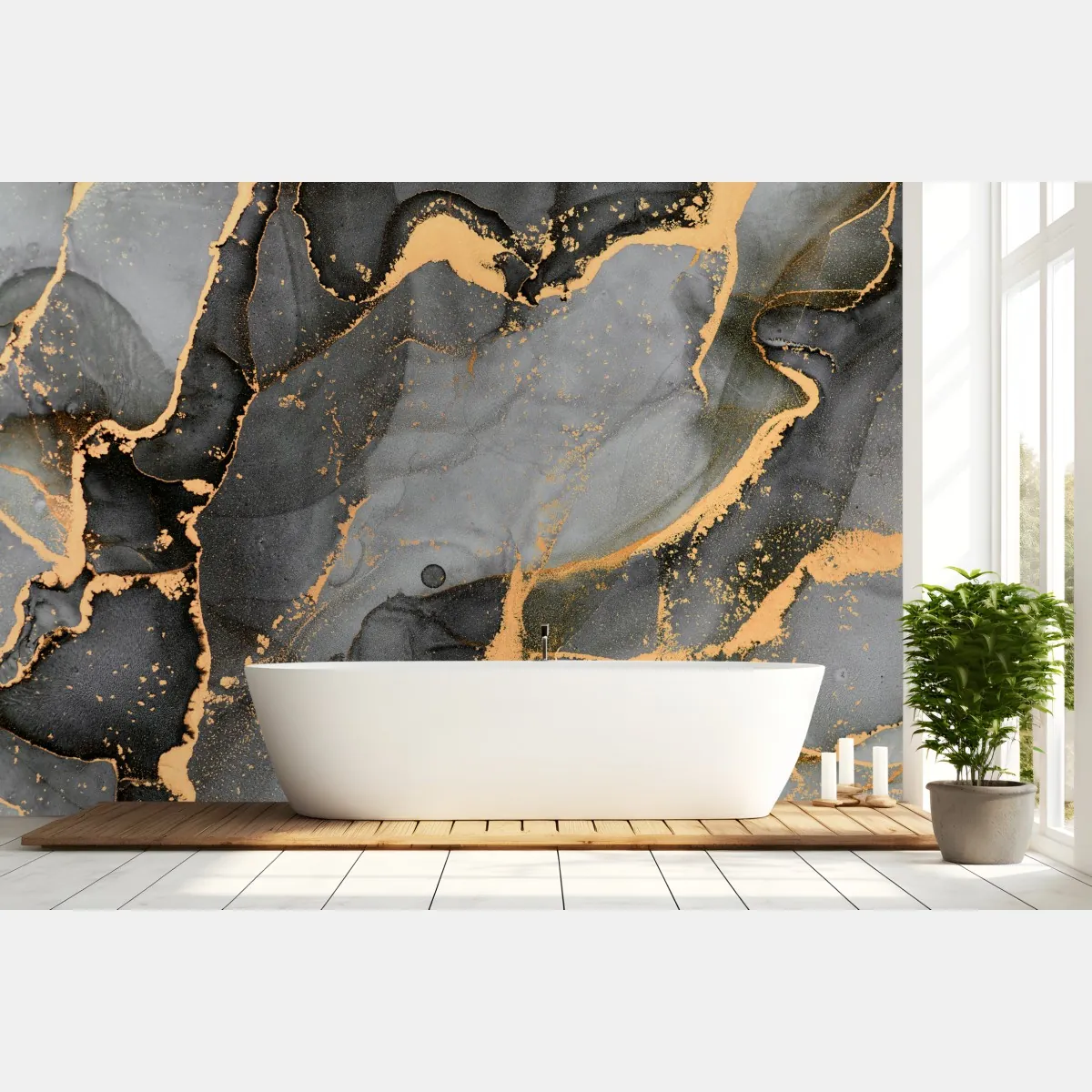 Fototapete rauchiger grauer marmor mit goldenen adern – Wallnifity®
