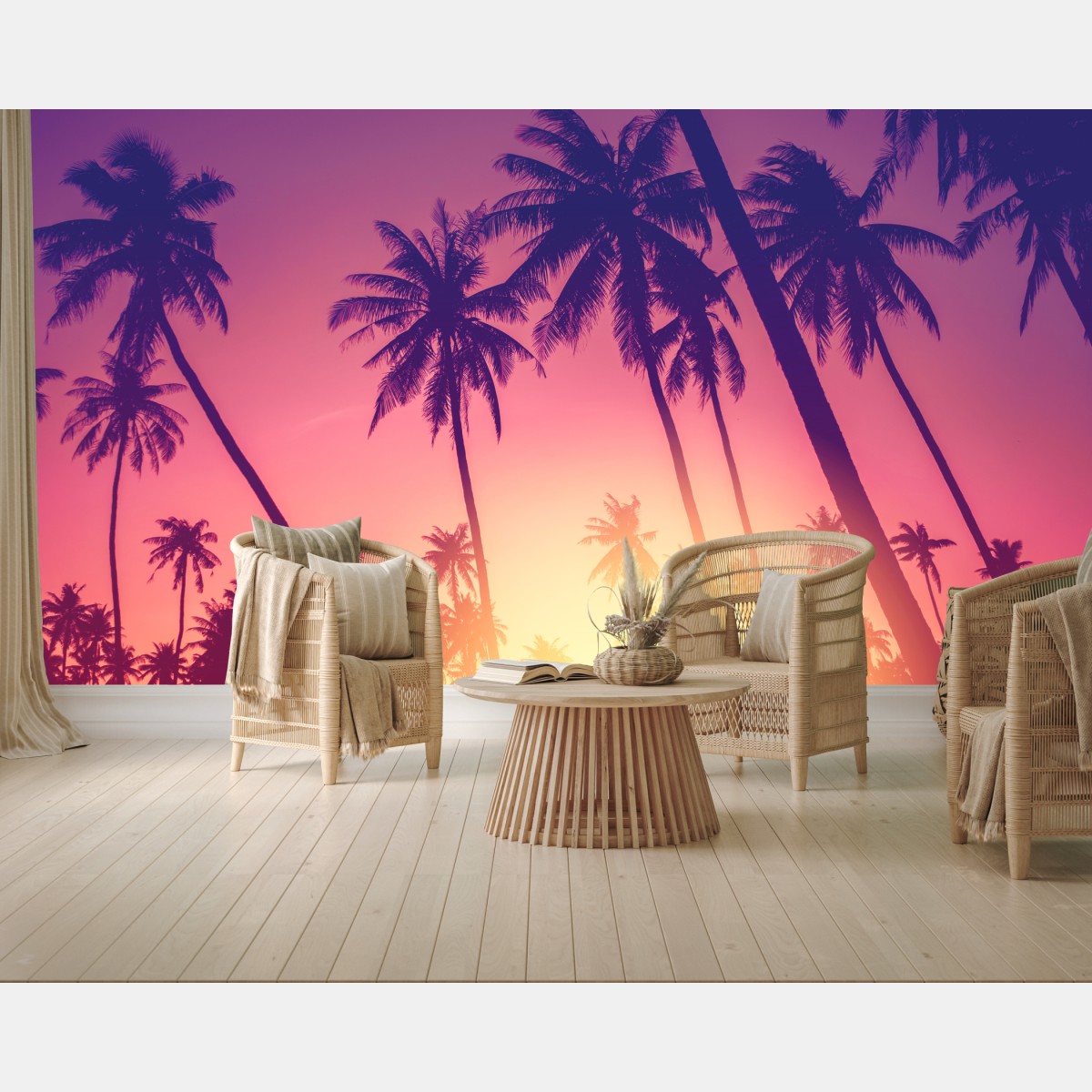 Fototapete tropischer sonnenuntergang mit palmensilhouette – Wallnifity®