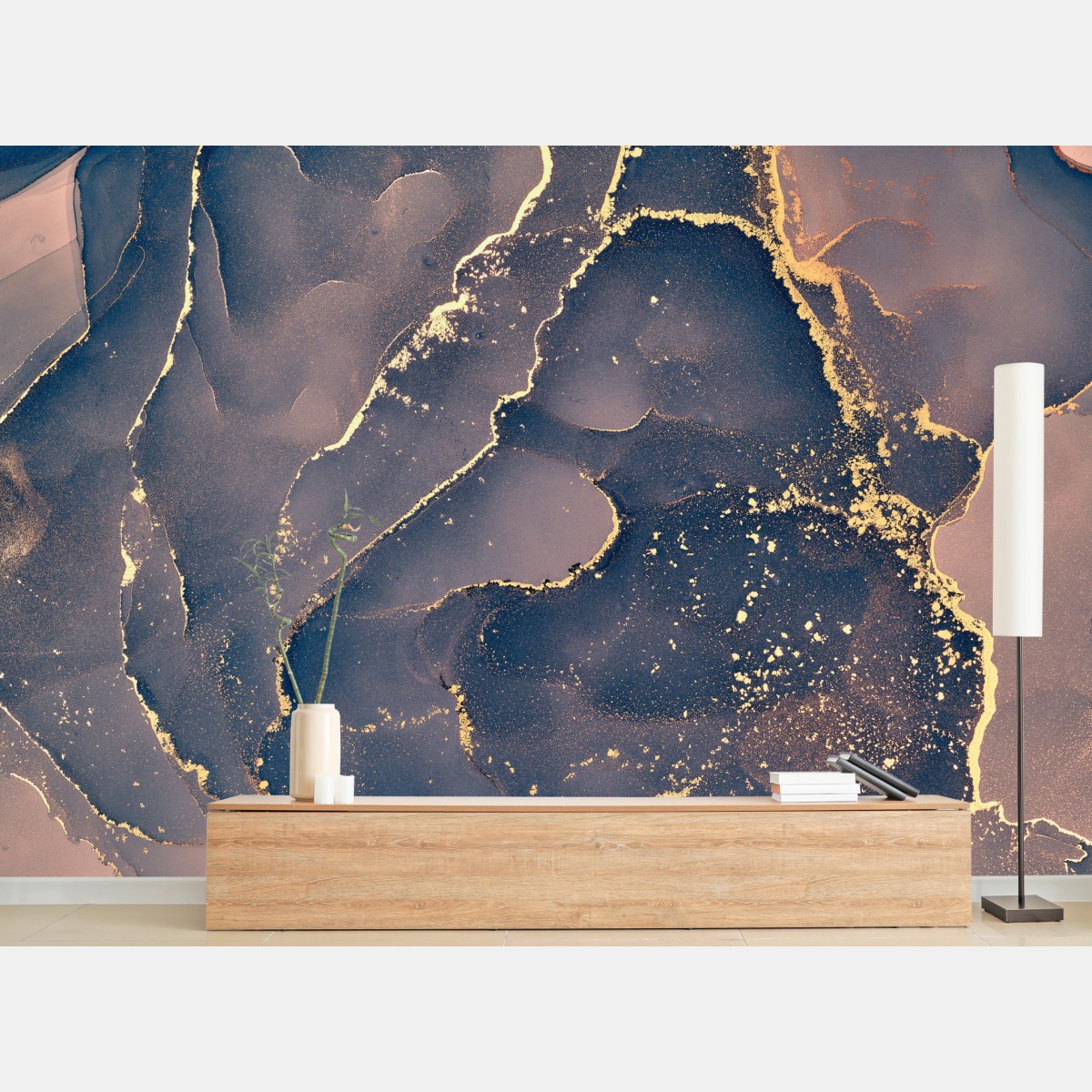 Fototapete marineblau-goldene marmorabstraktion – Wallnifity®