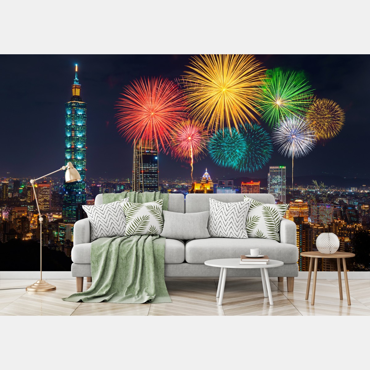 Fototapete Taipeh feuerwerk über der stadtsilhouette – Wallnifity®