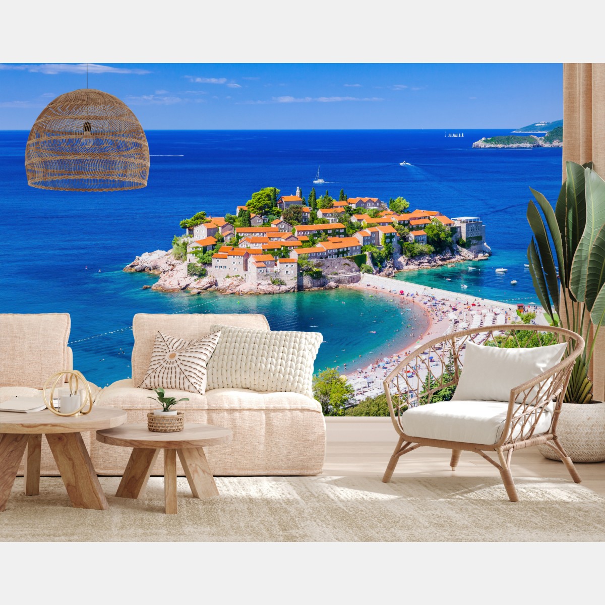 Fototapete Sveti Stefan, Montenegro historischer inselkurort – Wallnifity®