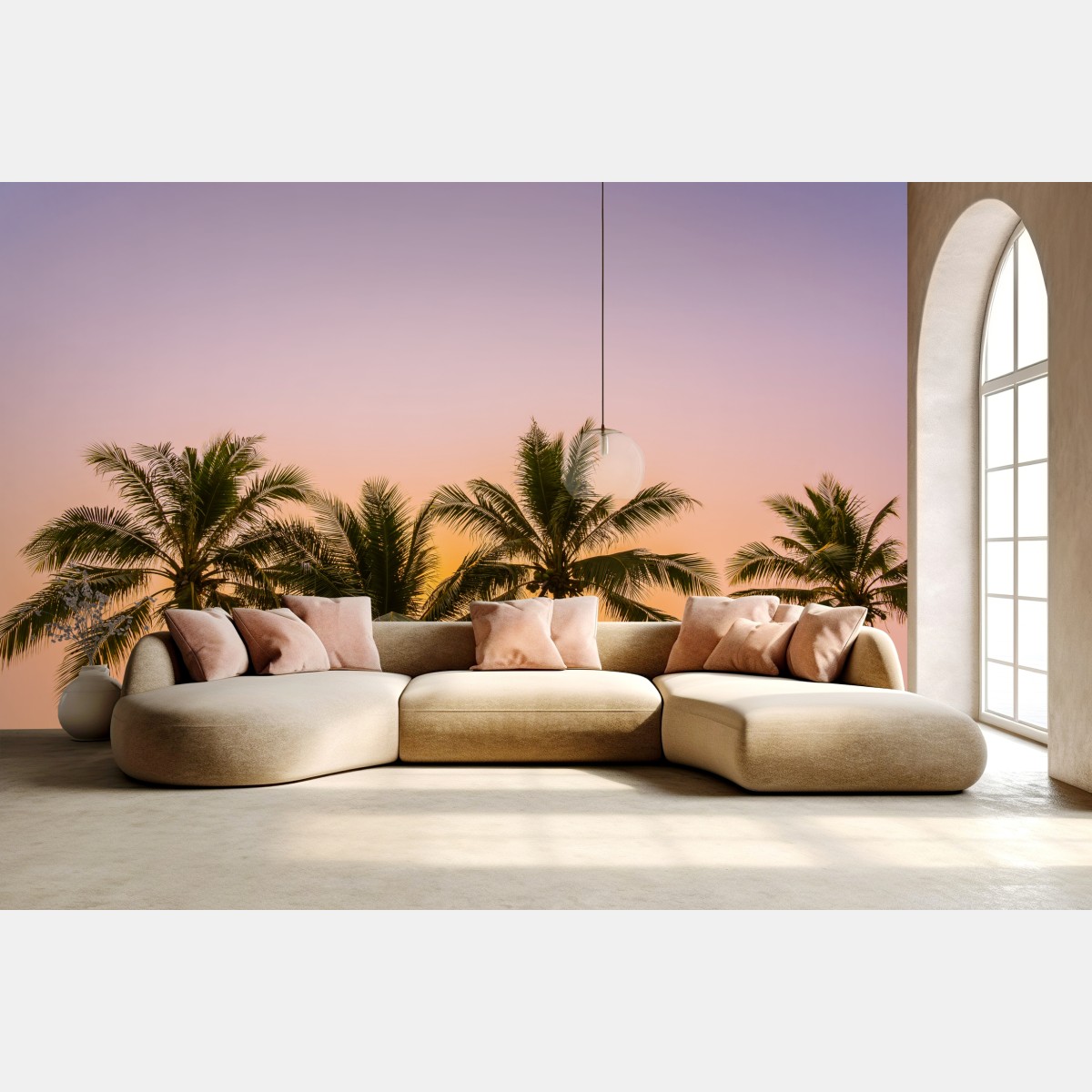 Fototapete tropischer palmsonnenuntergang am strand – Wallnifity®