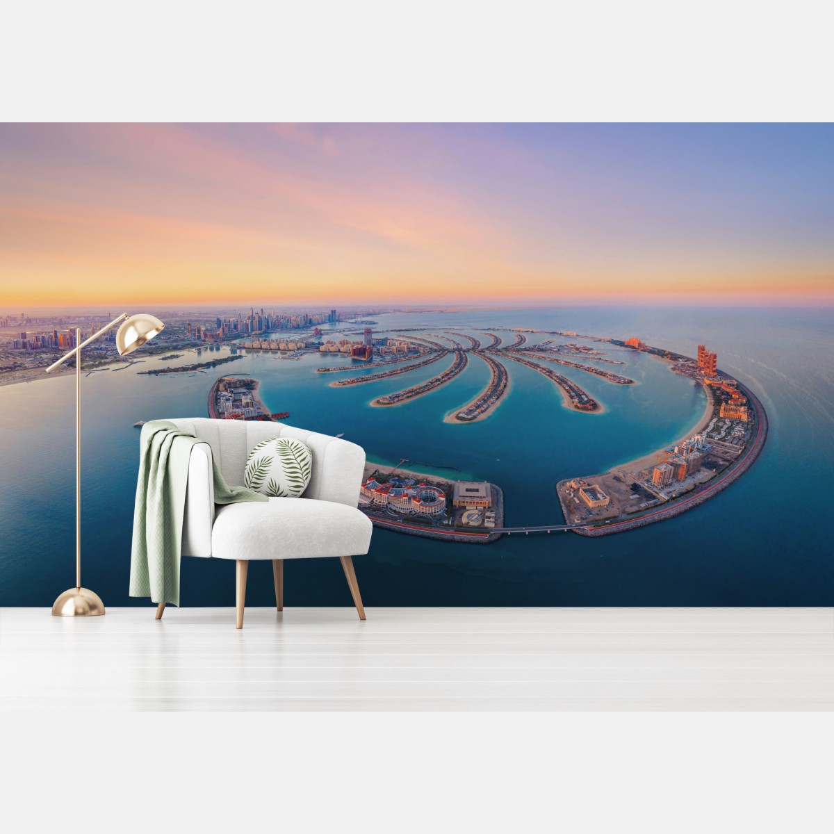 Fototapete sonnenuntergang über Palm Jumeirah luftaufnahme – Wallnifity®