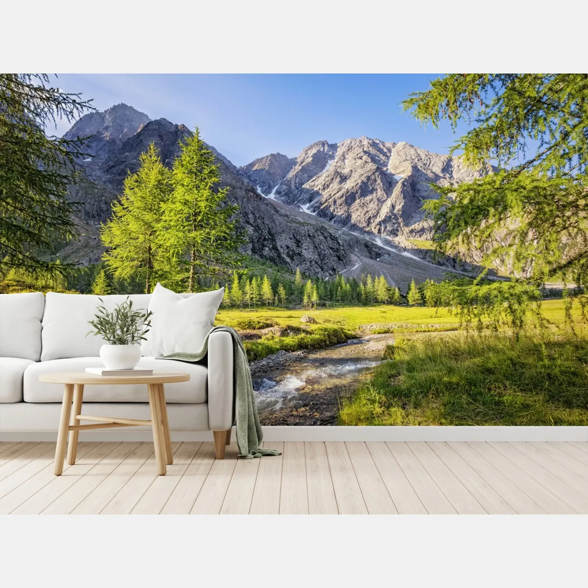 Fototapete alpine wiese mit bergbach – Wallnifity®
