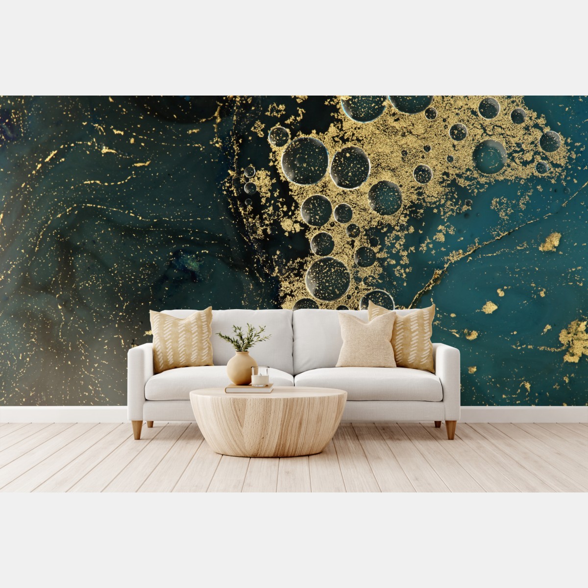 Fototapete türkis-gold abstrakte marmorierte textur – Wallnifity®