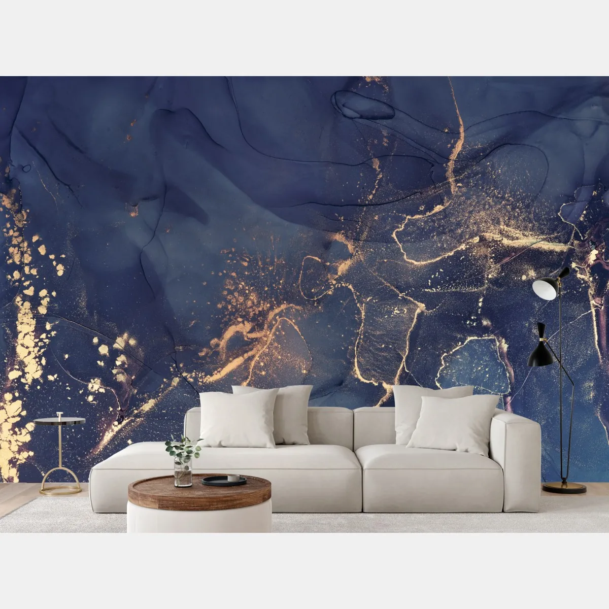 Fototapete dunkelblaue marmor-abstraktion mit goldenen adern – Wallnifity®