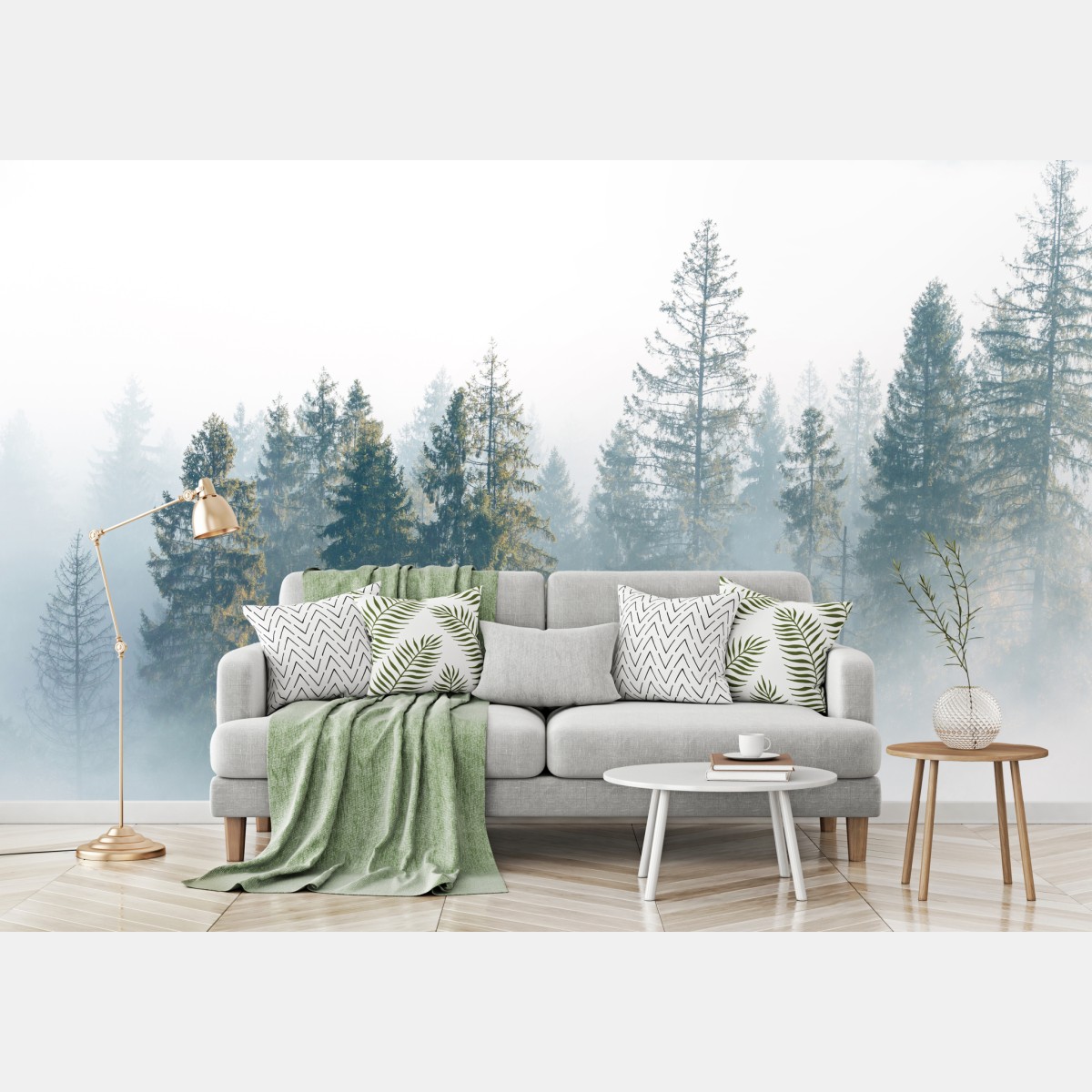 Fototapete nebliger fichtenwald am morgen – Wallnifity®