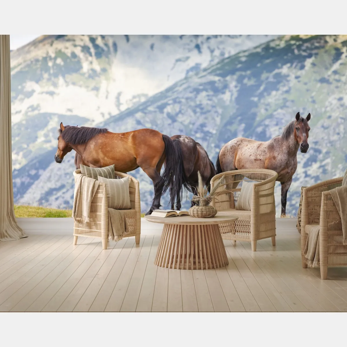 Fototapete pferde auf der bergwiese – Wallnifity®