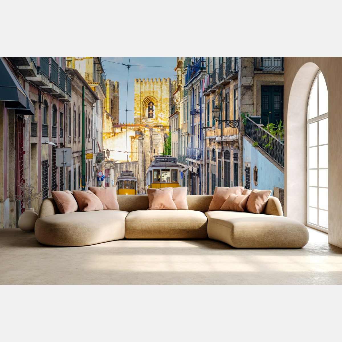 Fototapete sonnige straßenbahnen in Lissabon – Wallnifity®