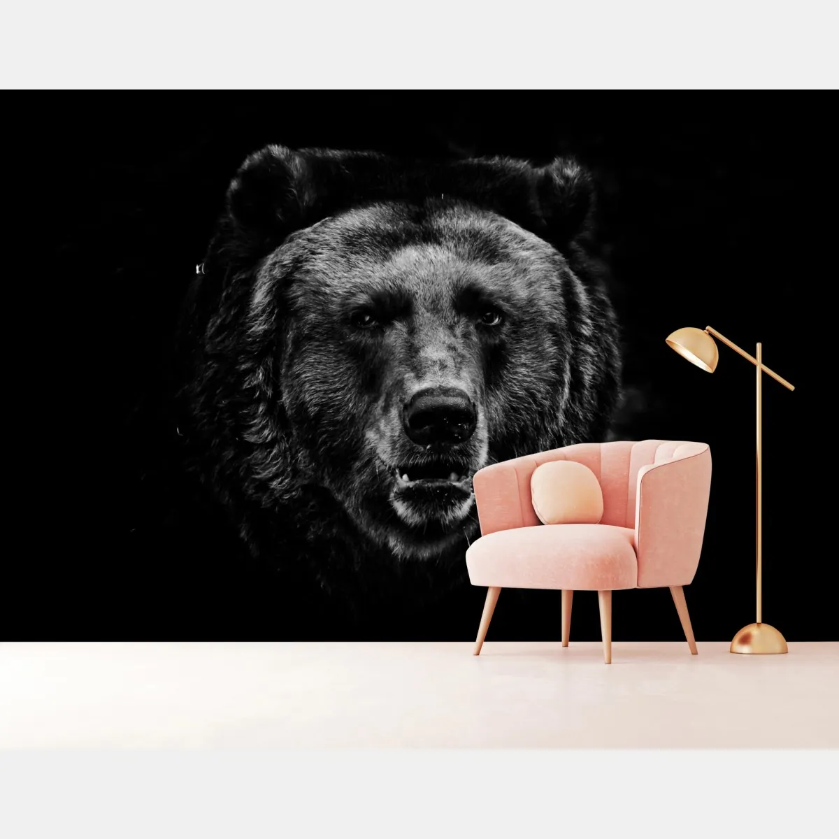 Fototapete düsteres grizzly-porträt in monochrom – Wallnifity®