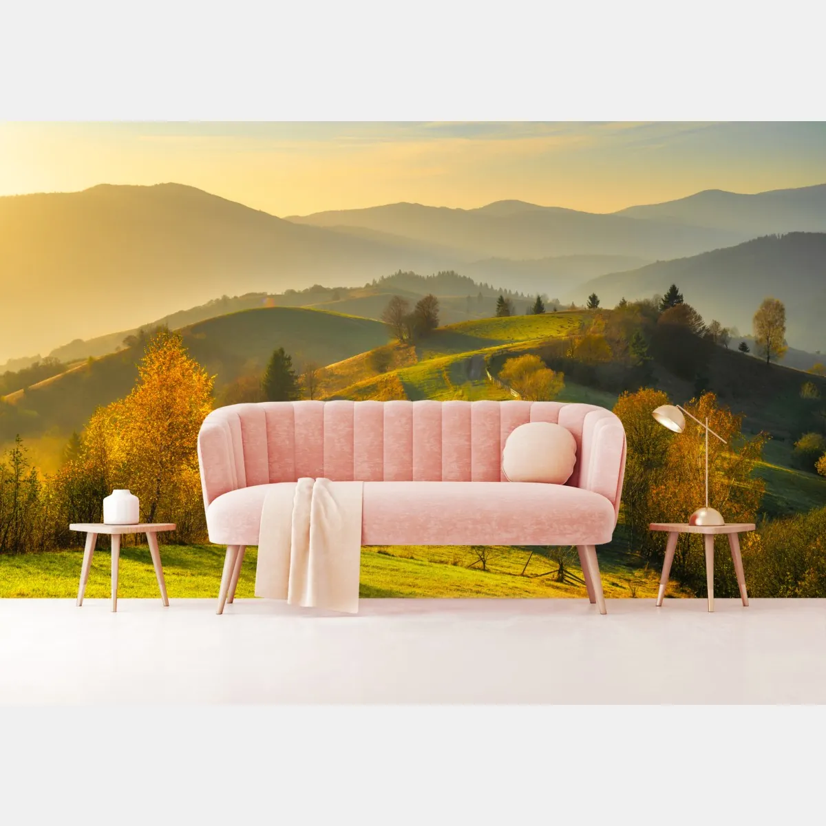 Fototapete goldene herbsthügel bei sonnenuntergang – Wallnifity®