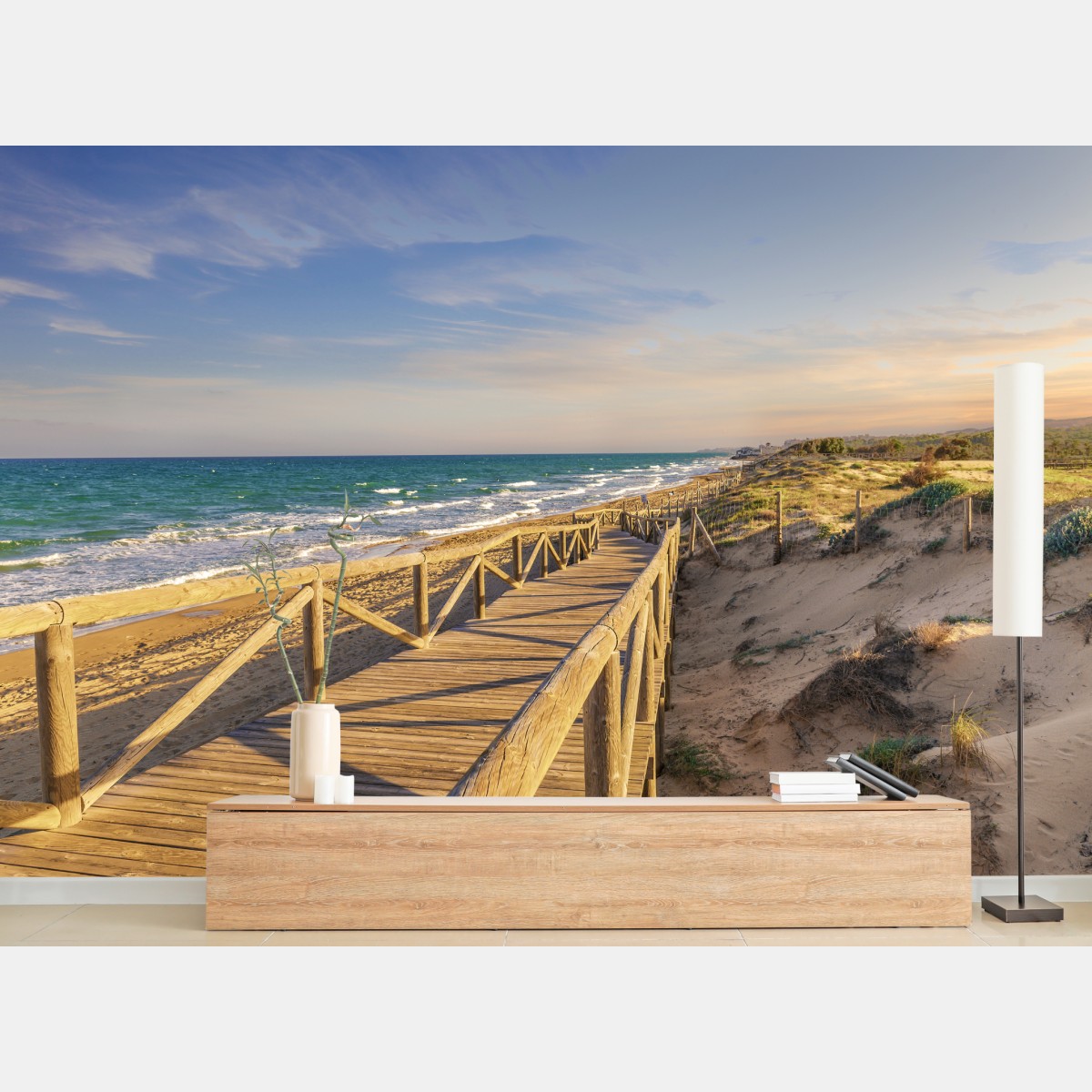 Fototapete hölzerner steg zum strand von Guardamar – Wallnifity®