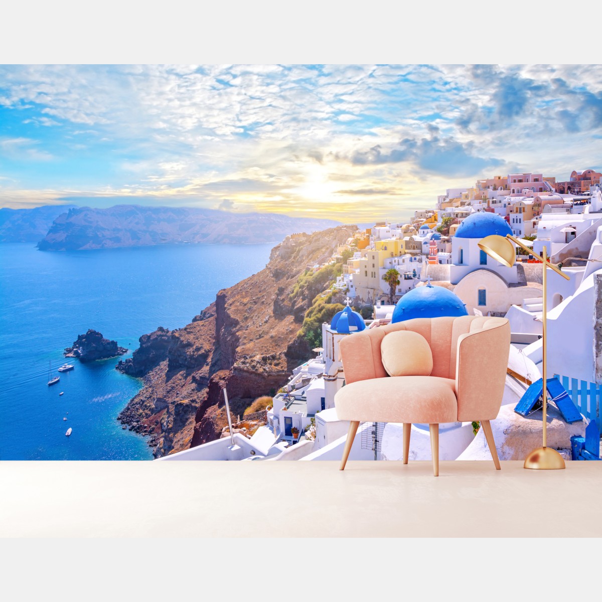 Fototapete sonniges Oia auf der caldera von Santorini – Wallnifity®