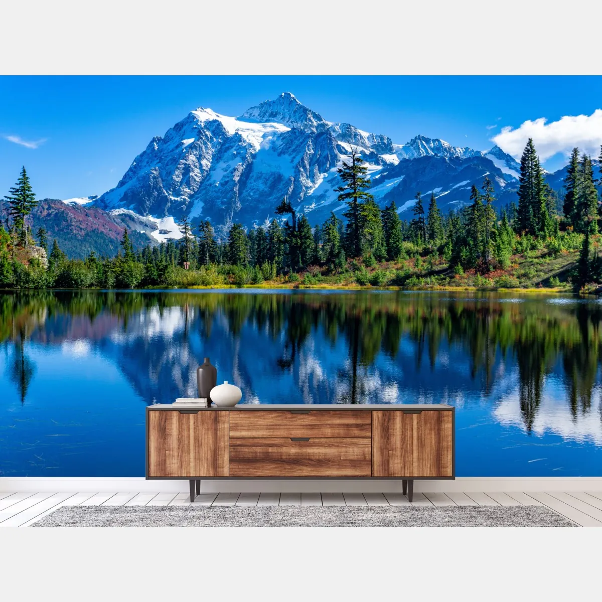 Fototapete majestätische bergspiegelung über dem see – Wallnifity®