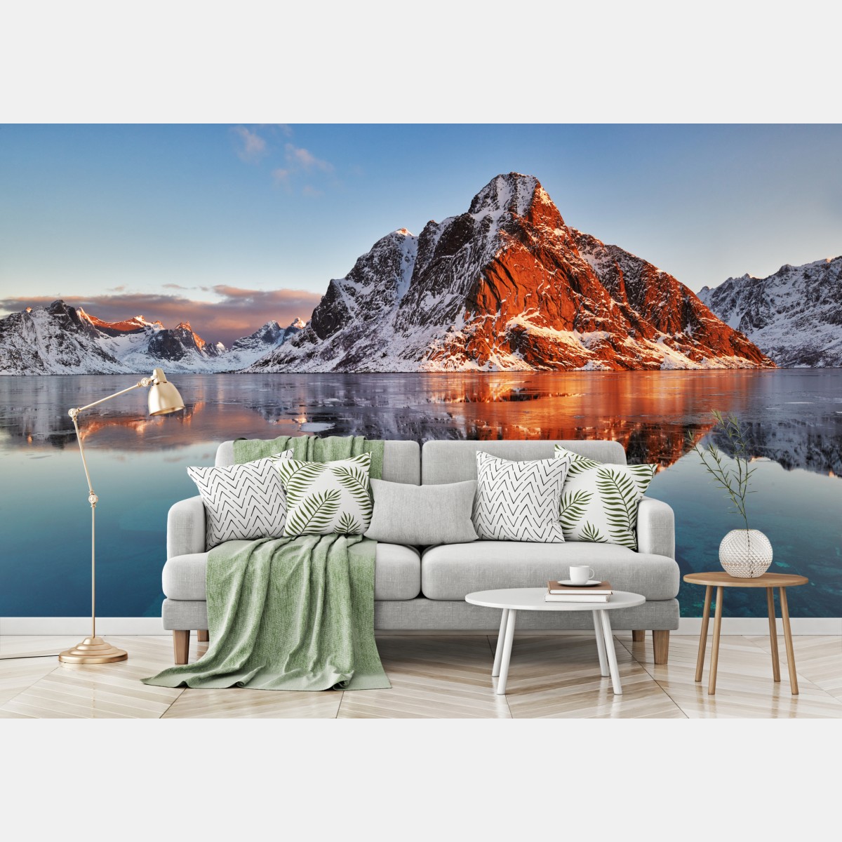 Fototapete Lofoten sonnenaufgang mit bergreflexion – Wallnifity®