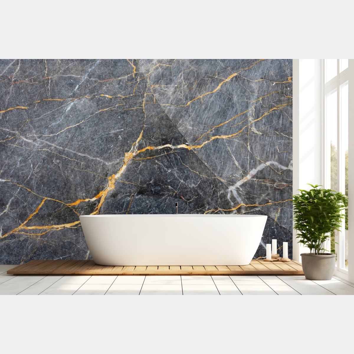 Fototapete dunkelgrauer marmor mit goldenen adern – Wallnifity®