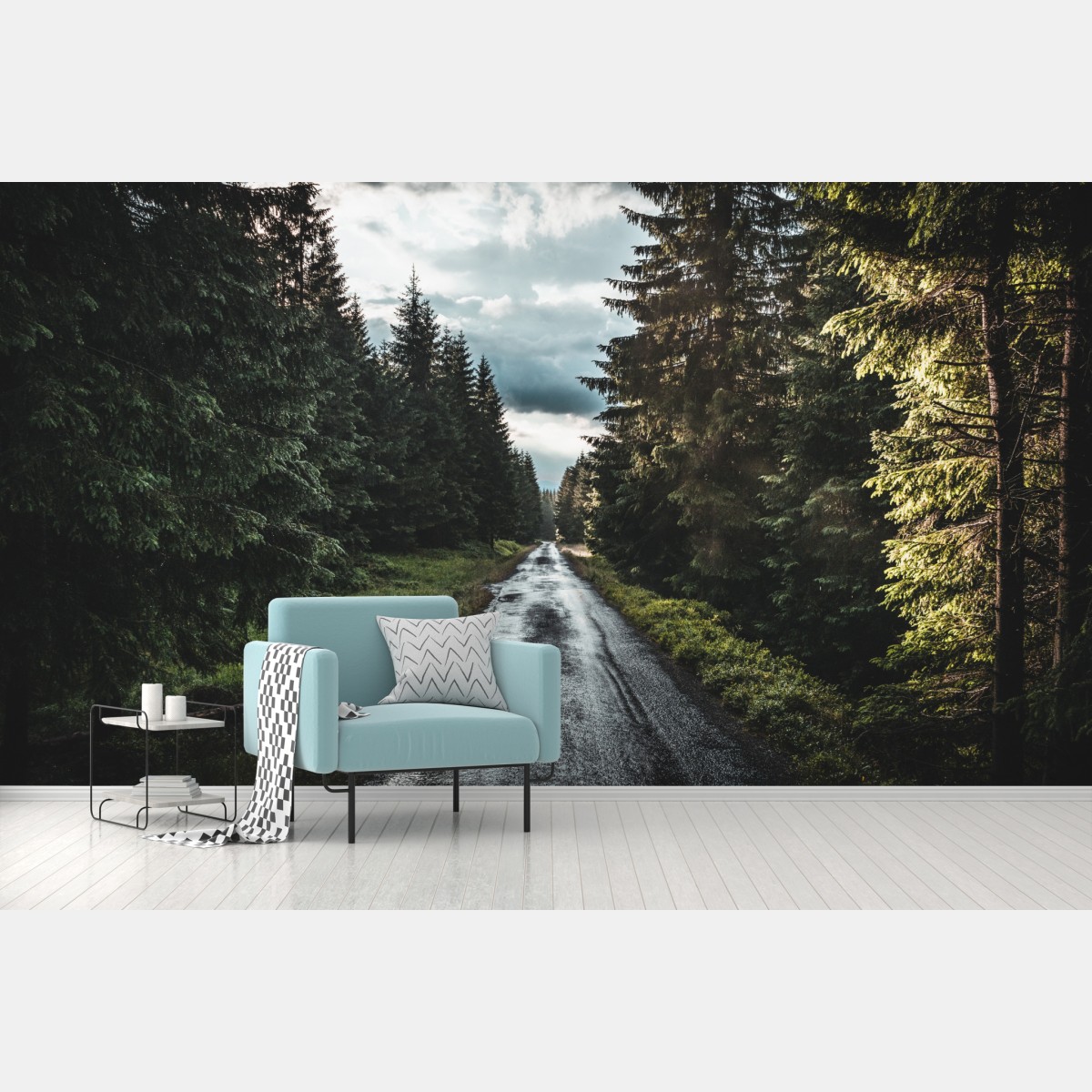 Fototapete waldweg durch neblige kiefern – Wallnifity®