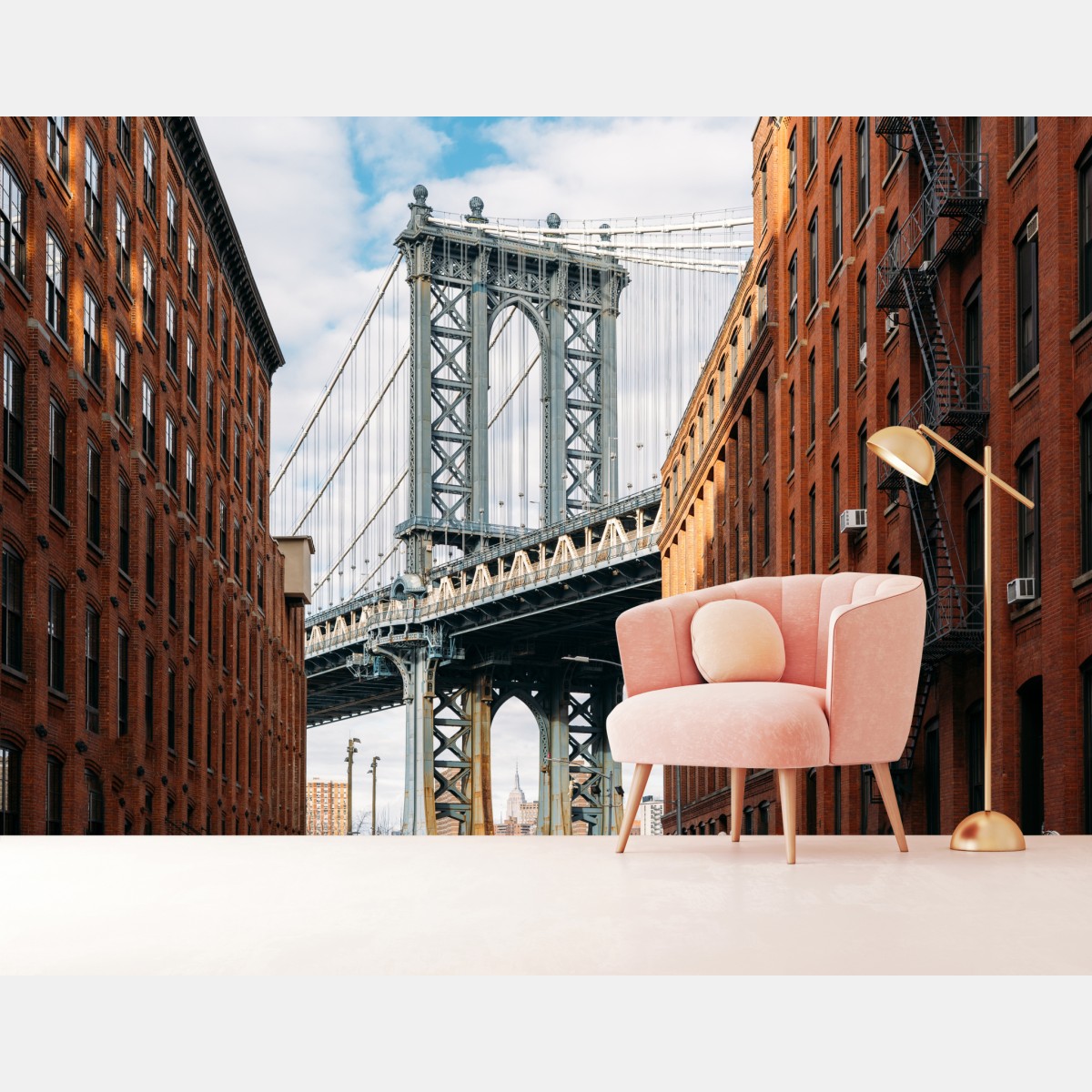 Fototapete Brooklyn brücke eingerahmt von backsteingebäuden – Wallnifity®