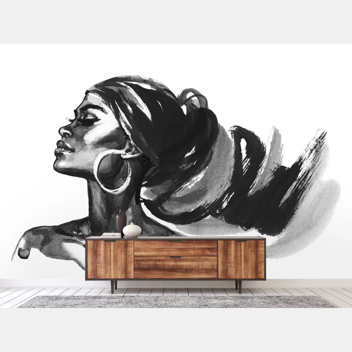 Fototapete elegantes aquarellporträt einer frau – Wallnifity®