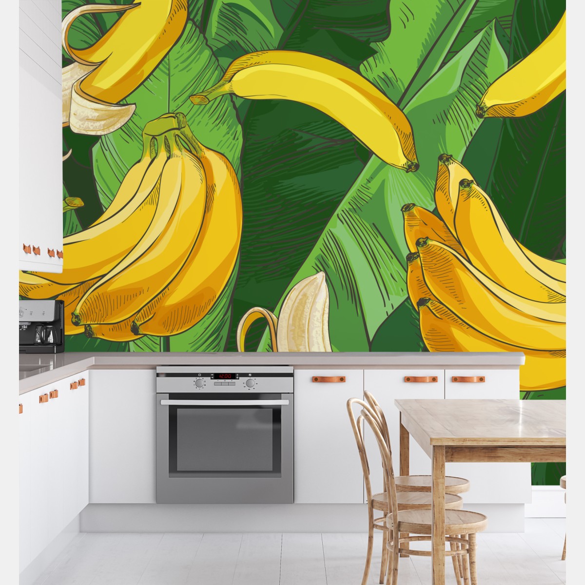 Fototapete tropisches bananenmuster mit bananenblättern – Wallnifity®