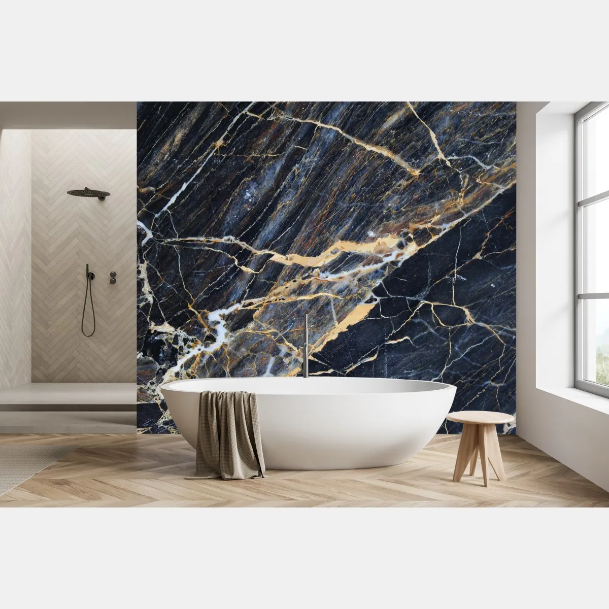 Fototapete dunkler marmor mit goldenen und cremefarbenen adern – Wallnifity®
