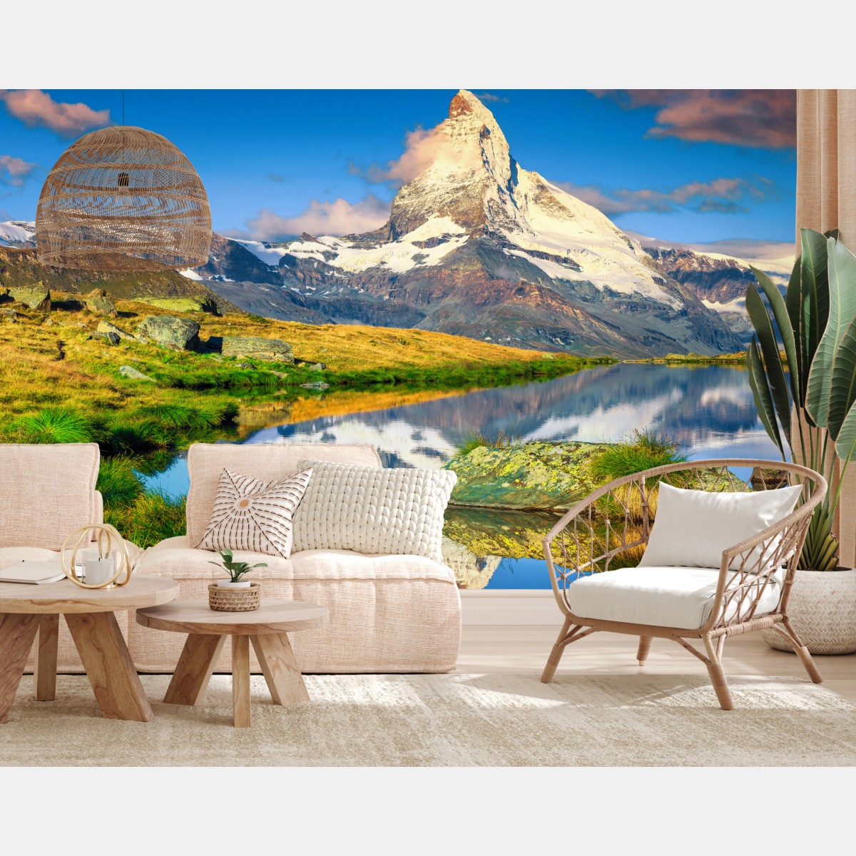 Fototapete majestätisches Matterhorn gespiegelt im alpensee – Wallnifity®