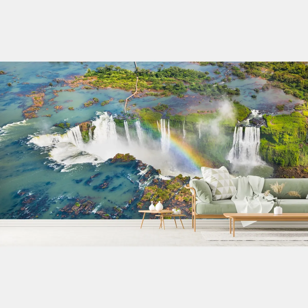 Fototapete luftaufnahme tropischer wasserfälle mit regenbogen – Wallnifity®